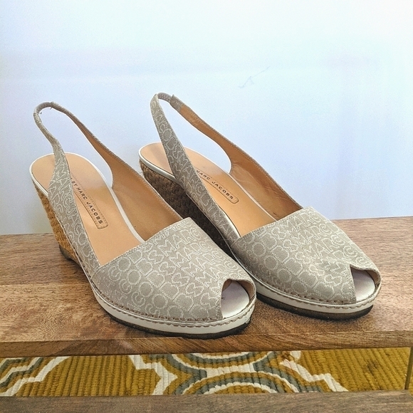 MARC by Marc Jacobs Monogram Fabric Wedge 40 Woven Jute espadrille Slingback - Picture 1 of 8